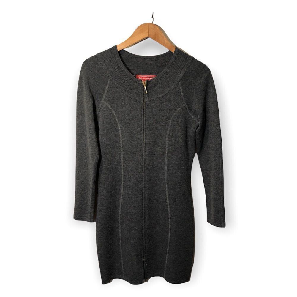 Alain Manoukian Wool Blend Zip Sweater Dress Womens Small Large Long Sleeve Gray